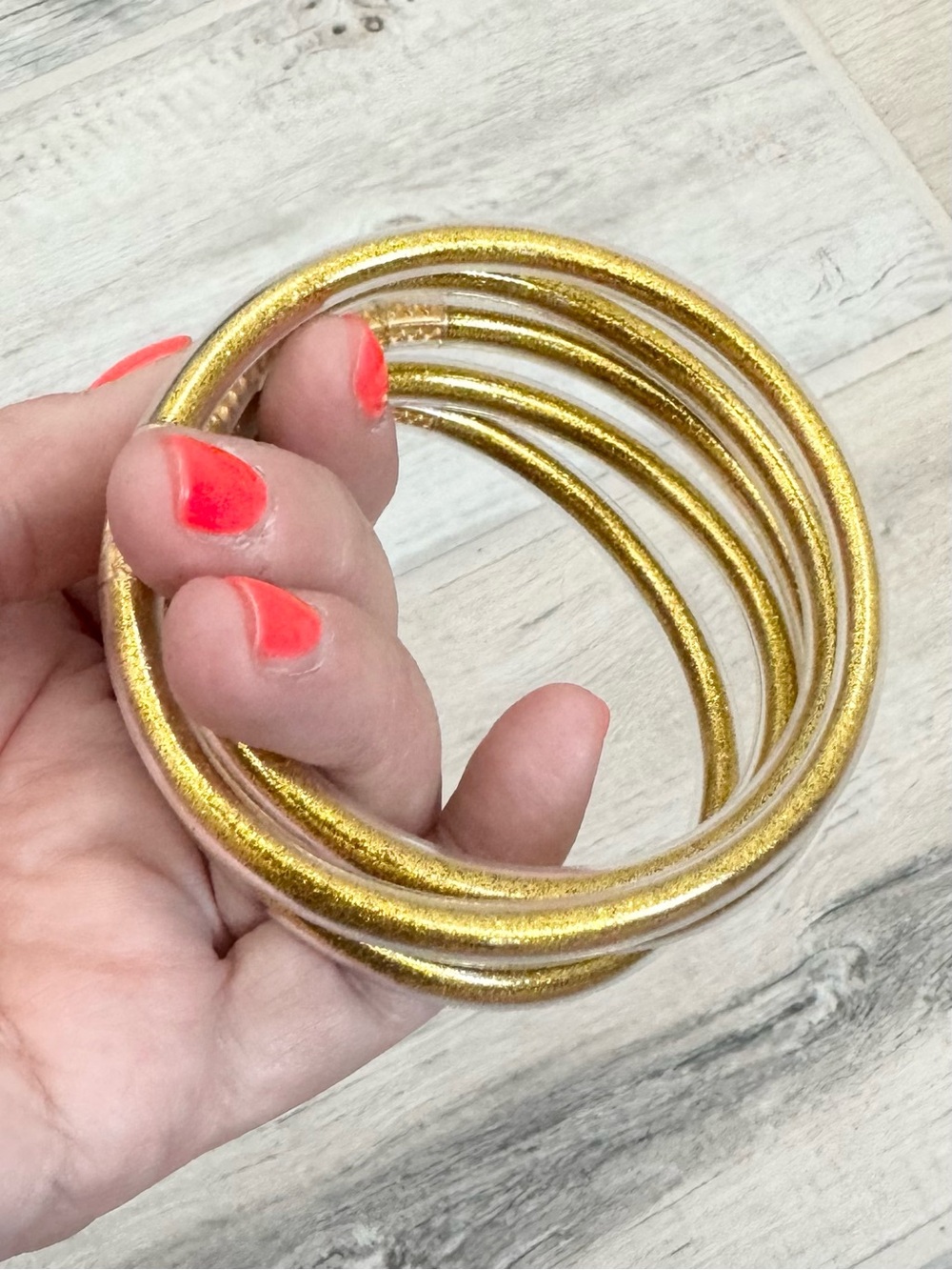 Glitter Gold Jelly Bangle Bracelets - Picture 3 of 5